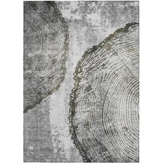 Gray Taupe And Silver Abstract Washable Indoor Outdoor Area Rug Photo 6