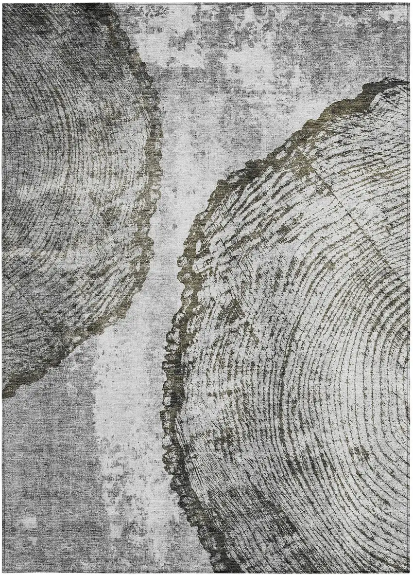 Gray Taupe And Silver Abstract Washable Indoor Outdoor Area Rug Photo 6