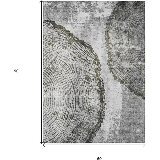 Gray Taupe And Silver Abstract Washable Indoor Outdoor Area Rug Photo 3