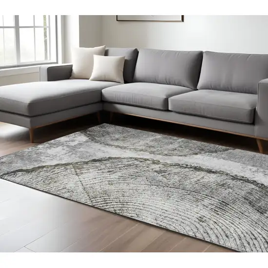 Gray Taupe And Silver Abstract Washable Indoor Outdoor Area Rug Photo 2
