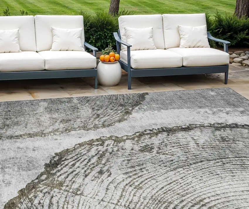 Gray Taupe And Silver Abstract Washable Indoor Outdoor Area Rug Photo 1
