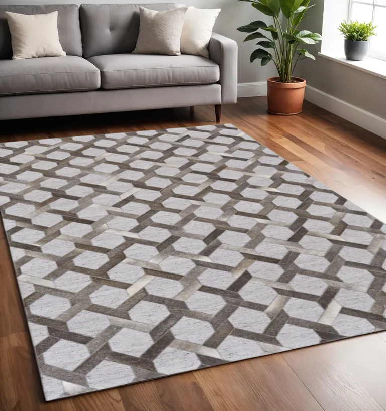 Gray Taupe And Silver Geometric Hand Woven Area Rug Photo 5