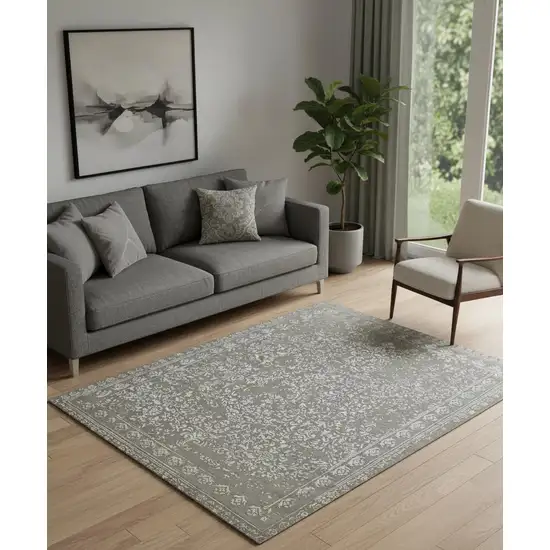 Gray Taupe And Silver Wool Floral Tufted Handmade Distressed Area Rug Photo 1