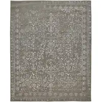 Photo of Gray Taupe And Silver Wool Floral Tufted Handmade Distressed Area Rug