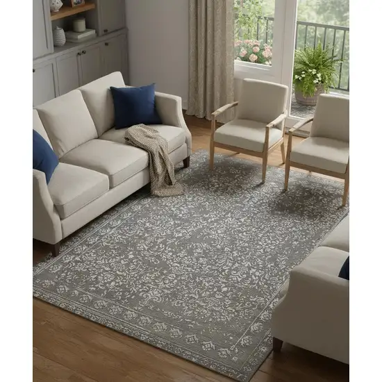 Gray Taupe And Silver Wool Floral Tufted Handmade Distressed Area Rug Photo 1
