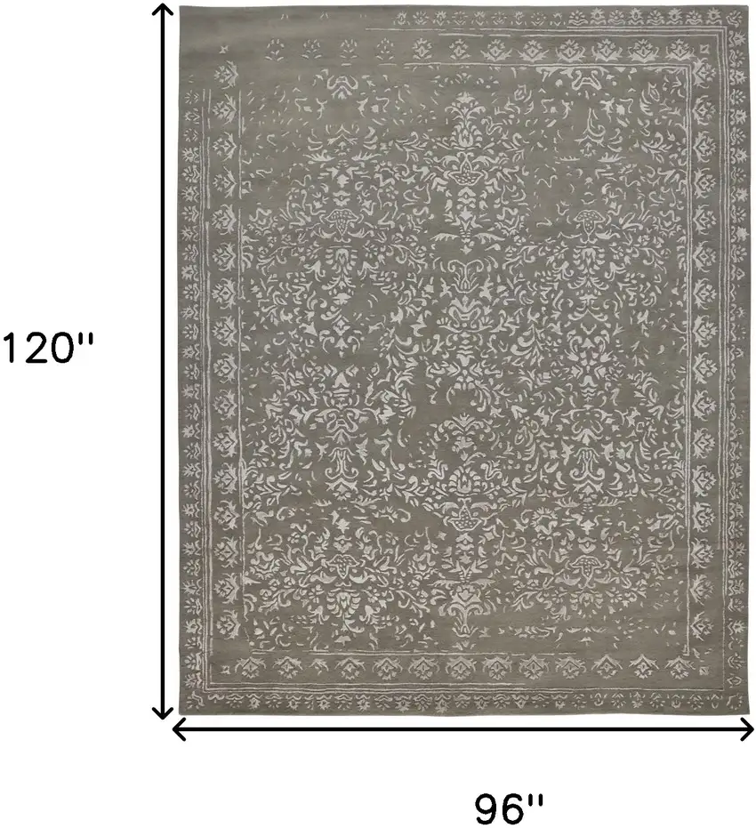 Gray Taupe And Silver Wool Floral Tufted Handmade Distressed Area Rug Photo 10
