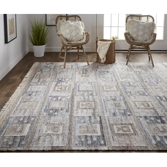 Gray Black And Brown Geometric Hand Woven Area Rug With Fringe Photo 4