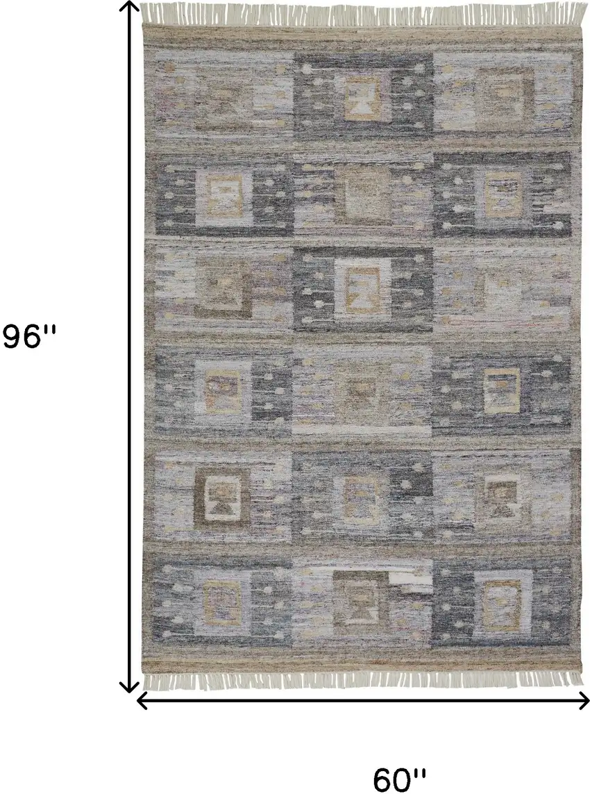 Gray Geometric Hand Woven Area Rug With Fringe Photo 3