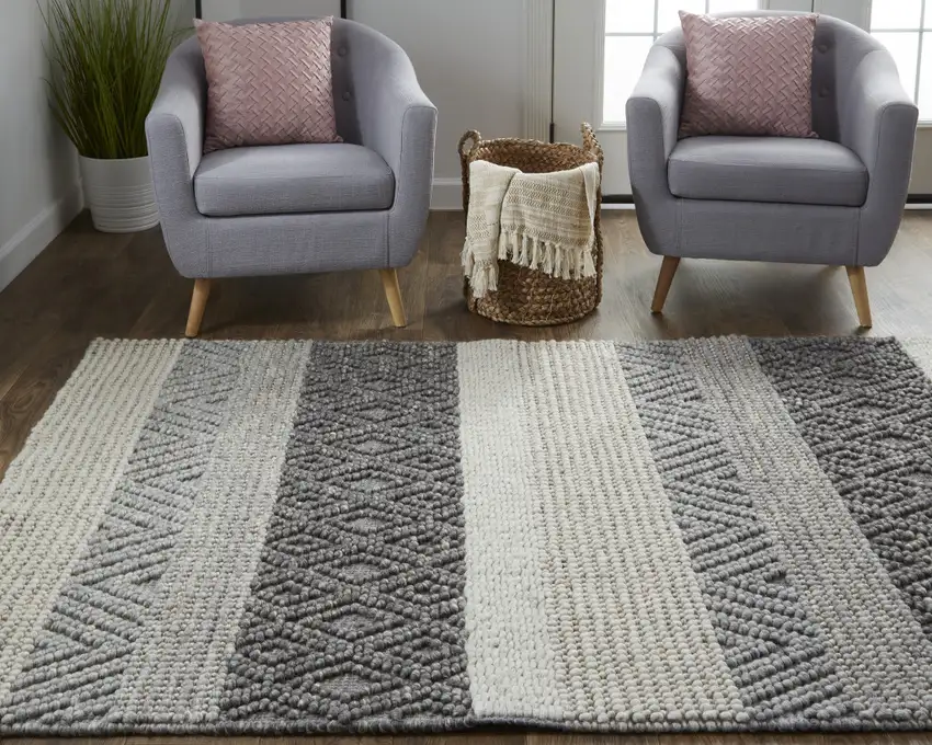 Gray Taupe And Tan Wool Floral Hand Woven Stain Resistant Area Rug Photo 8