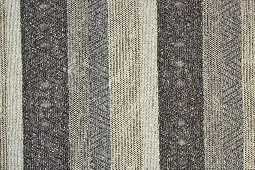 Gray Black And Taupe Wool Striped Hand Woven Area Rug Photo 8