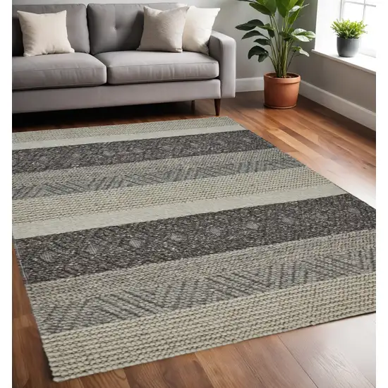 Gray Black And Taupe Wool Striped Hand Woven Area Rug Photo 1