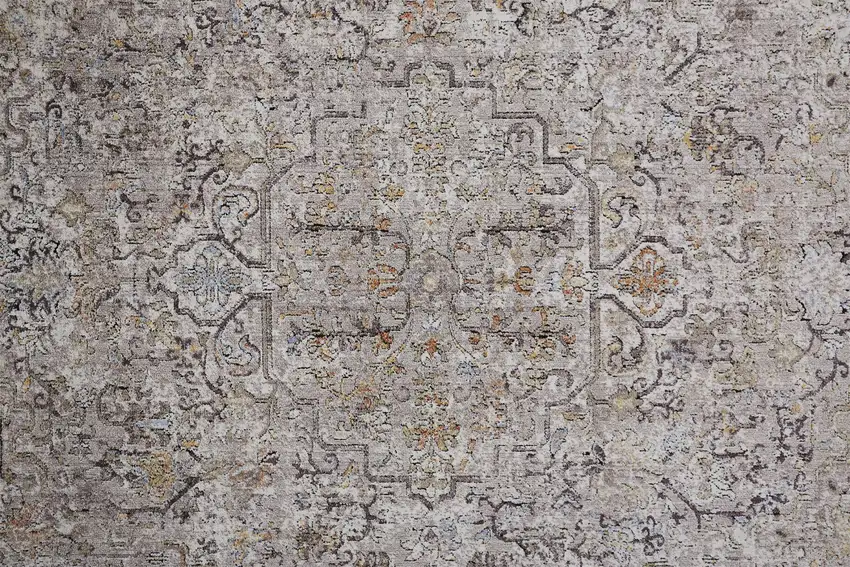 Gray Taupe And Yellow Abstract Stain Resistant Area Rug Photo 8