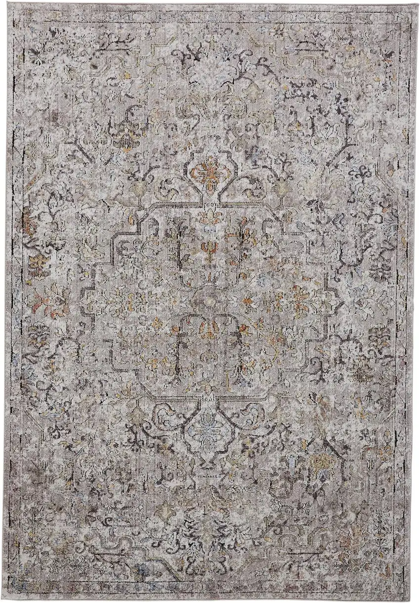 Gray Taupe And Yellow Abstract Stain Resistant Area Rug Photo 1