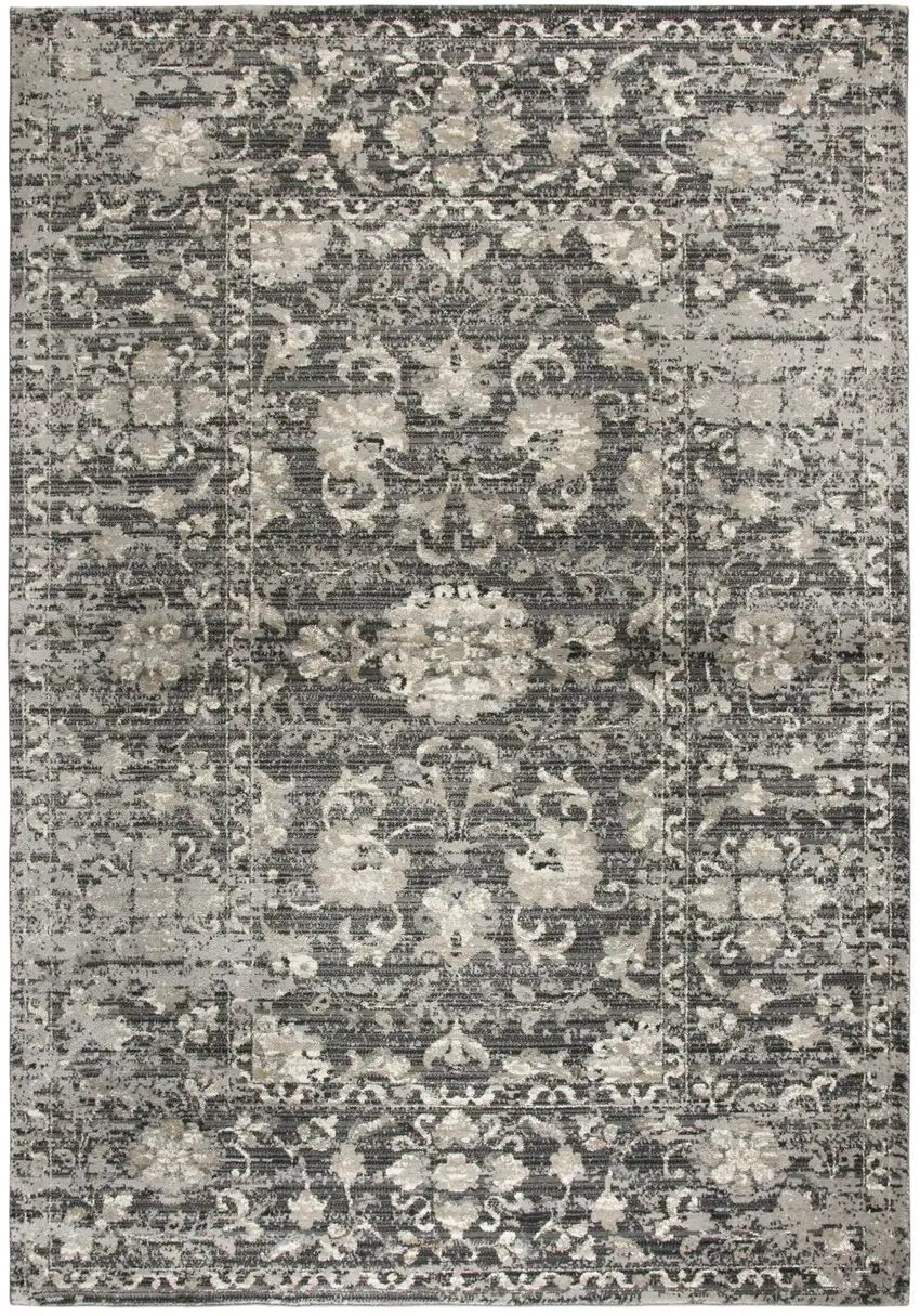 Gray Taupe Dark Gray Tan Ivory And Black Oriental Area Rug Photo 1