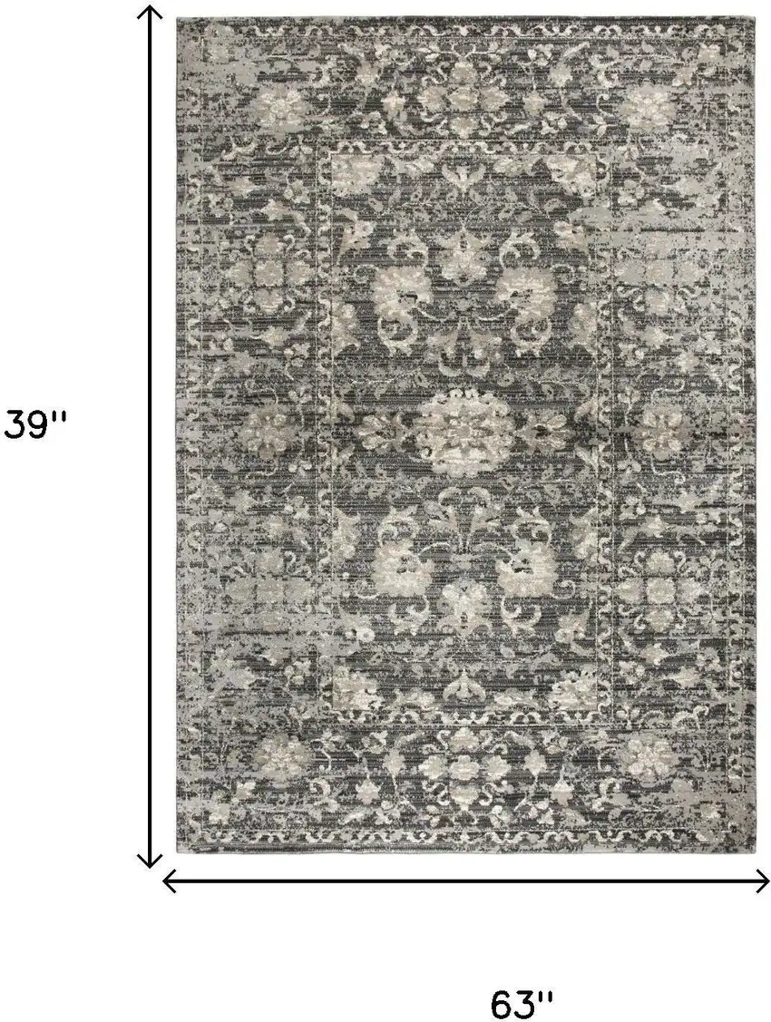 Gray Taupe Dark Gray Tan Ivory And Black Oriental Area Rug Photo 6