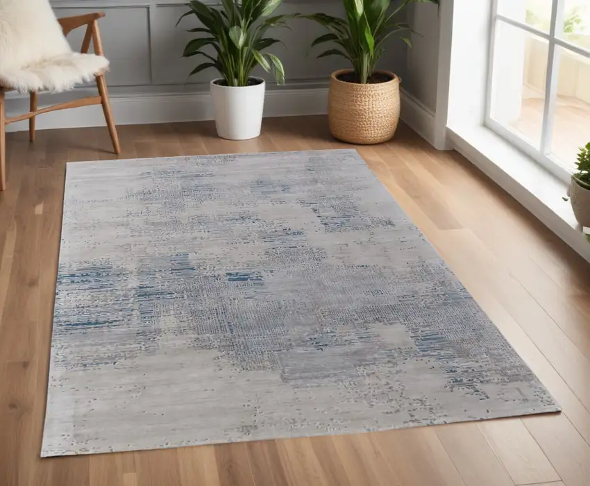 Gray Taupe and Blue Abstract Hand Tufted Area Rug Photo 1