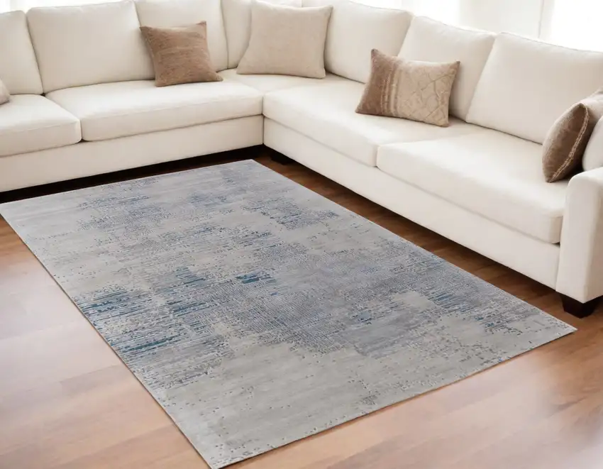 Gray Taupe and Blue Abstract Hand Tufted Area Rug Photo 1