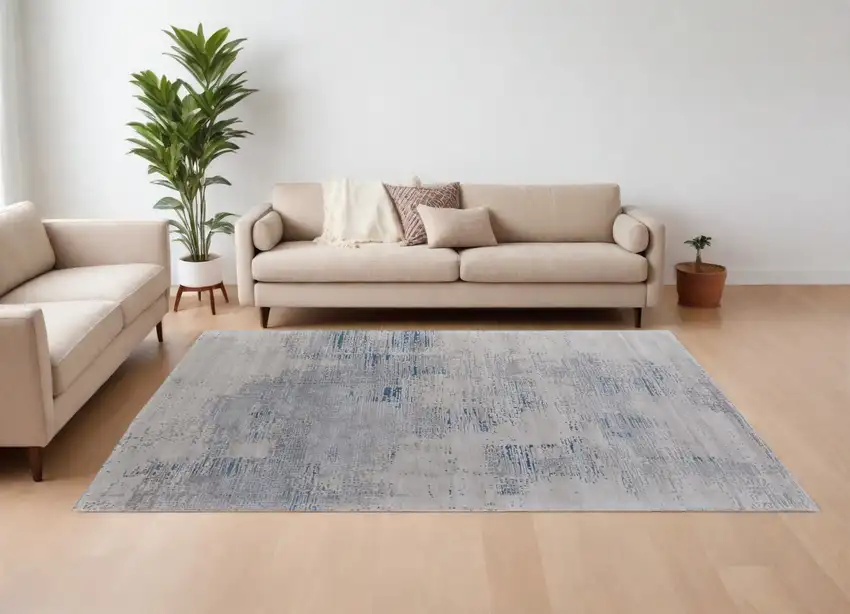 Gray Taupe and Blue Abstract Hand Tufted Area Rug Photo 1