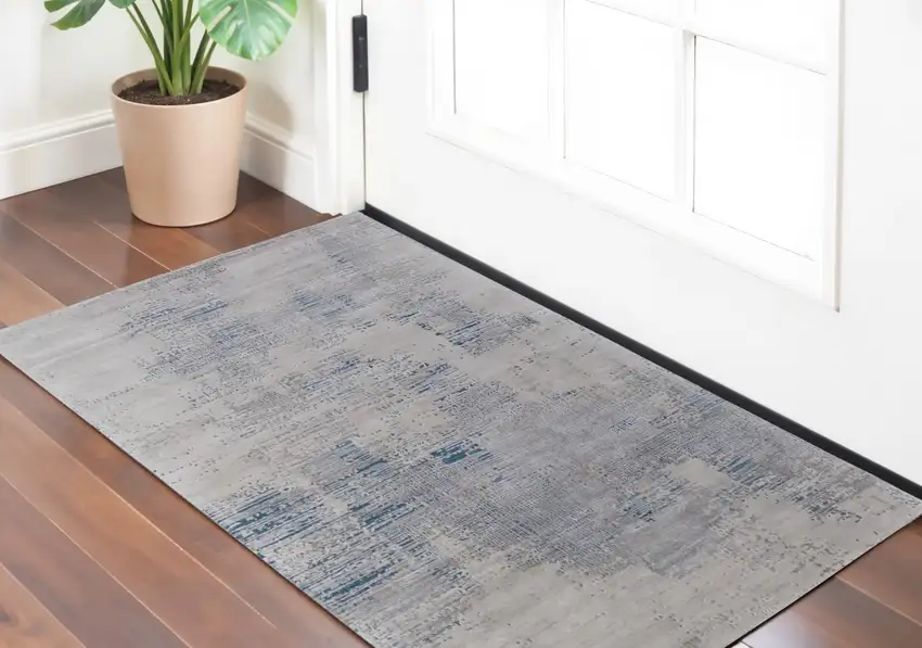 Gray Taupe and Blue Abstract Hand Tufted Area Rug Photo 1