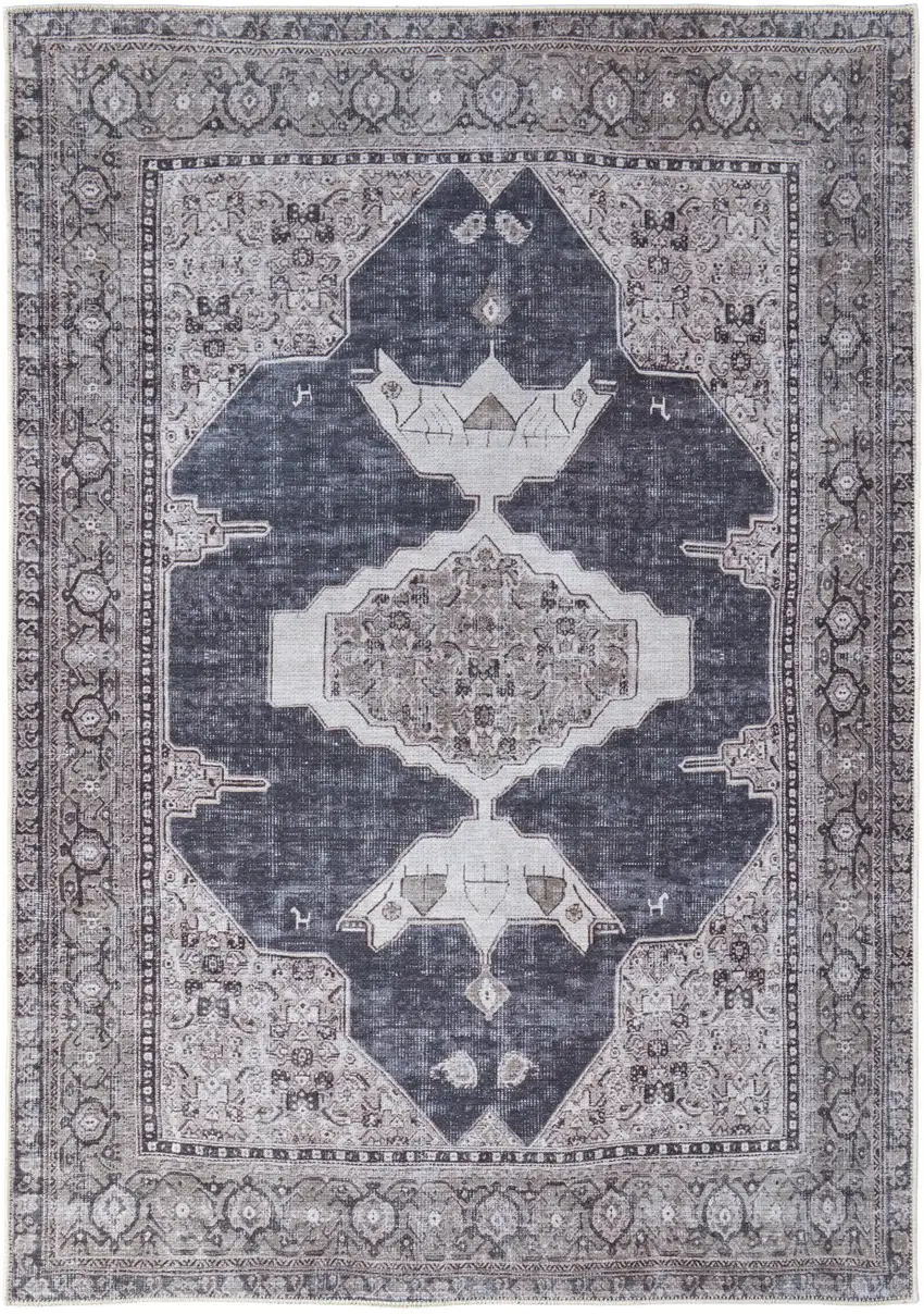Gray Taupe and Ivory Oriental Power Loom Washable Area Rug Photo 4