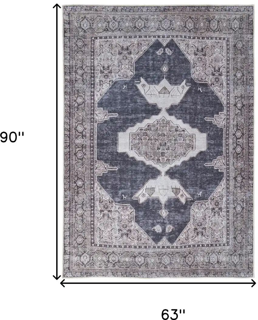 Gray Taupe and Ivory Oriental Power Loom Washable Area Rug Photo 3