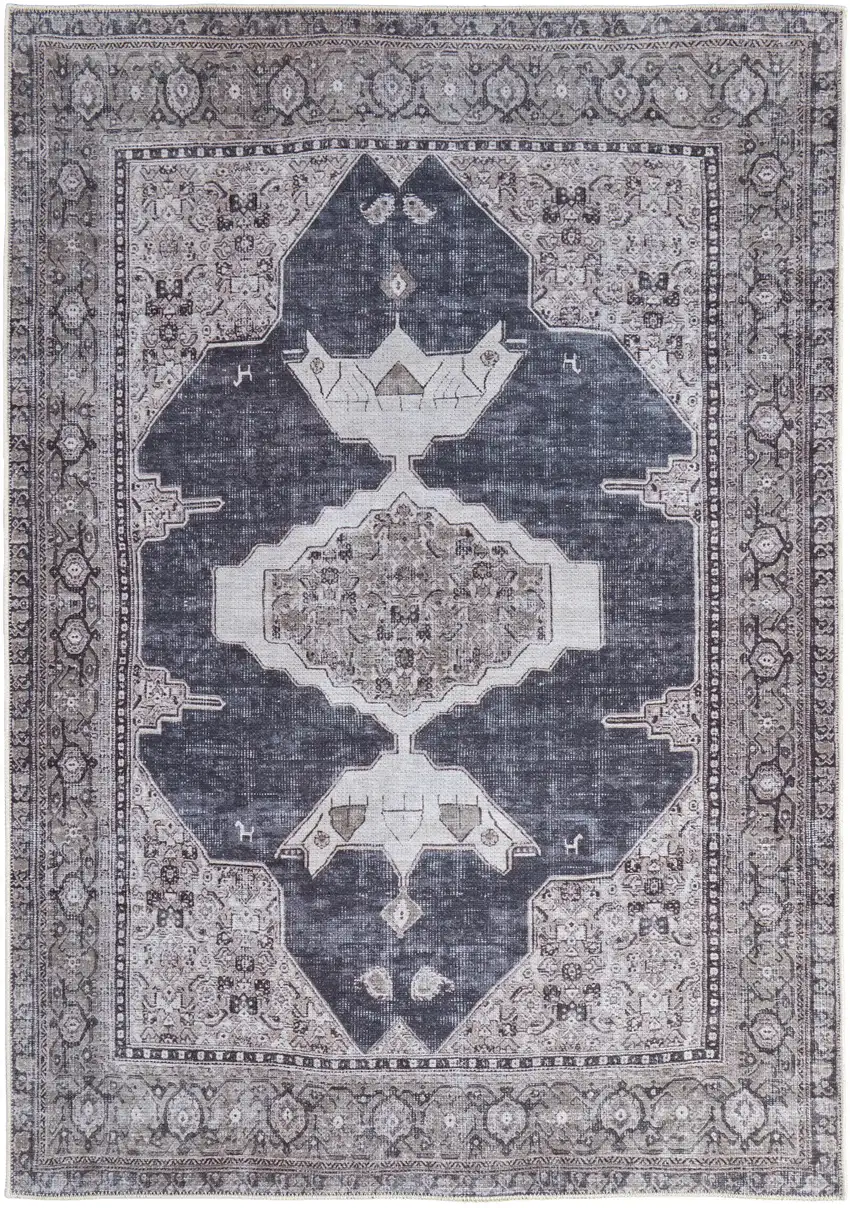 Gray Taupe and Ivory Oriental Power Loom Washable Area Rug Photo 5