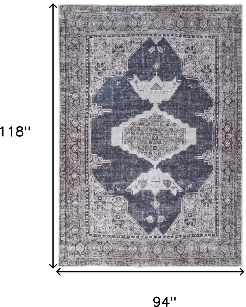 Gray Taupe and Ivory Oriental Power Loom Washable Area Rug Photo 3