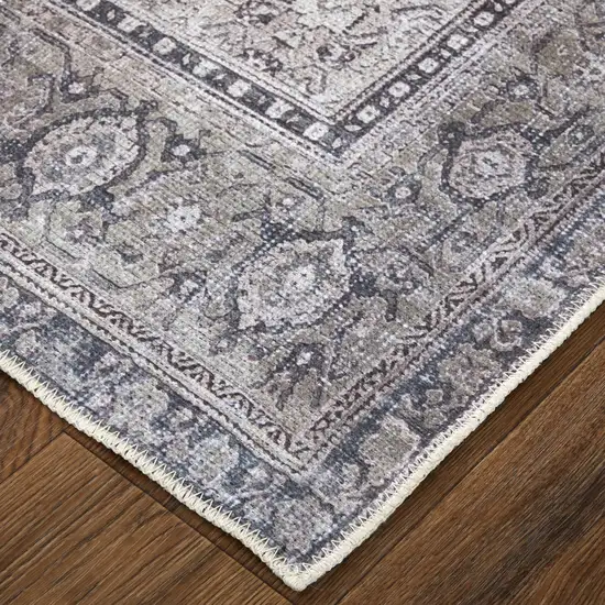 Gray Taupe and Ivory Oriental Power Loom Washable Area Rug Photo 9