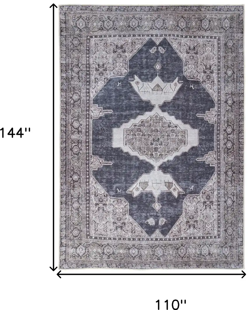 Gray Taupe and Ivory Oriental Power Loom Washable Area Rug Photo 3
