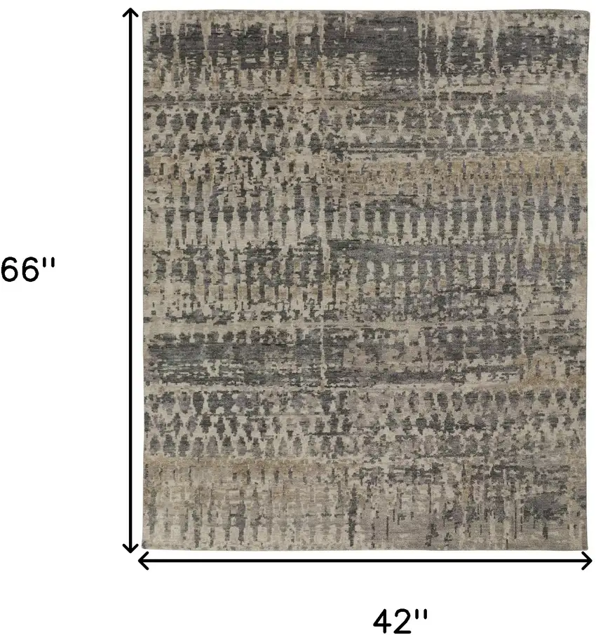 Gray Taupe and Ivory Wool Abstract Hand Knotted Area Rug Photo 3