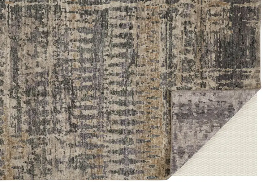 Gray Taupe and Ivory Wool Abstract Hand Knotted Area Rug Photo 8