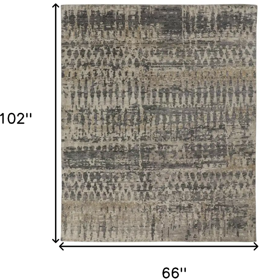 Gray Taupe and Ivory Wool Abstract Hand Knotted Area Rug Photo 3