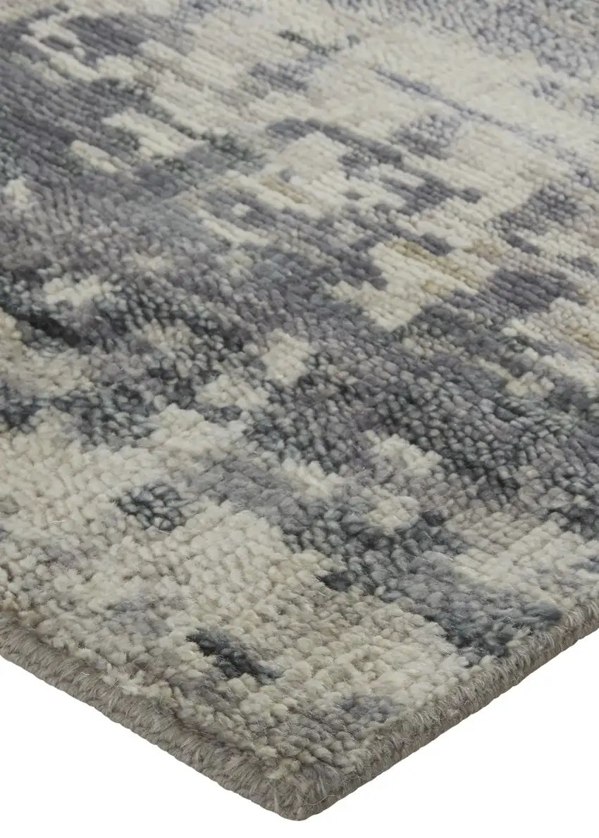 Gray Taupe and Ivory Wool Abstract Hand Knotted Area Rug Photo 7