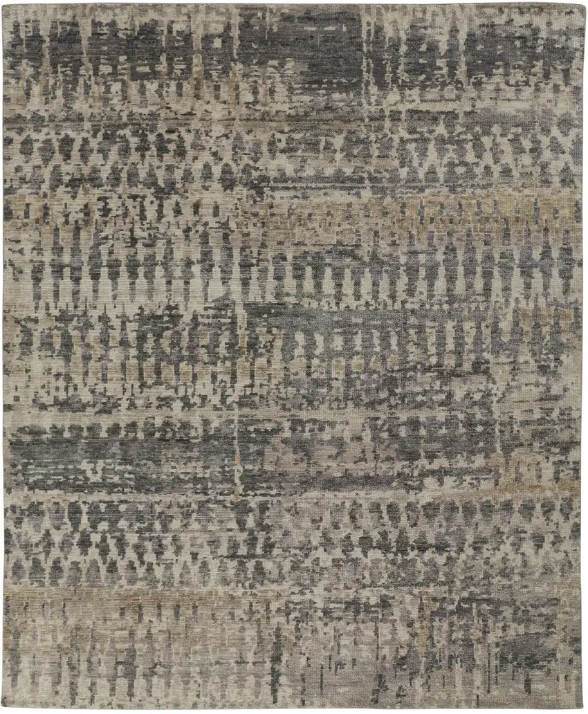 Gray Taupe and Ivory Wool Abstract Hand Knotted Area Rug Photo 2