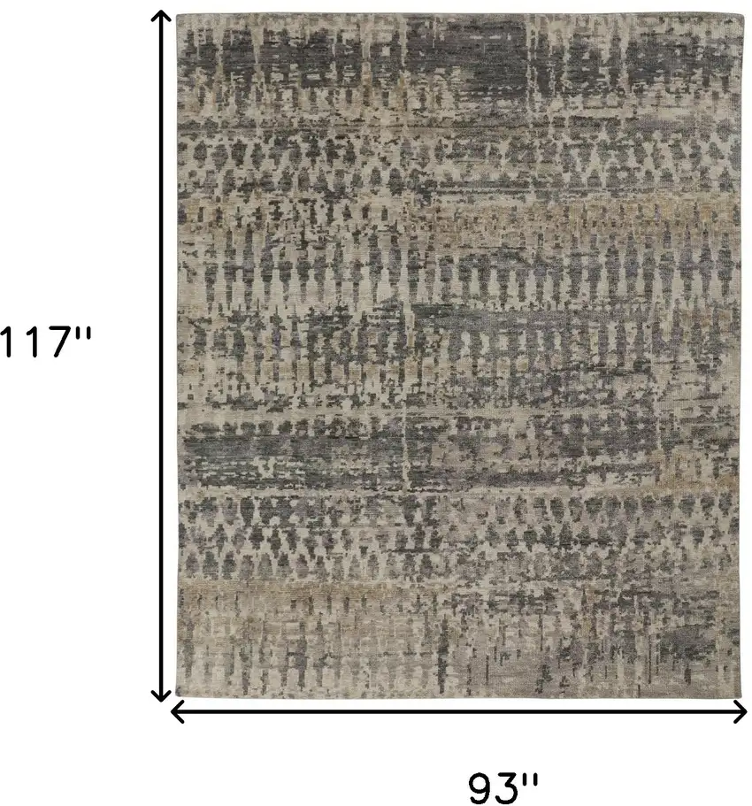 Gray Taupe and Ivory Wool Abstract Hand Knotted Area Rug Photo 3