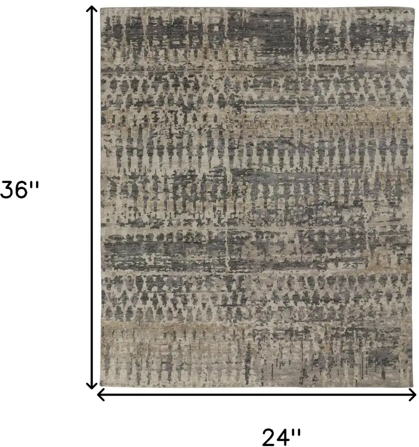 Gray Taupe and Ivory Wool Abstract Hand Knotted Area Rug Photo 3