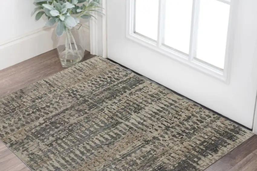 Gray Taupe and Ivory Wool Abstract Hand Knotted Area Rug Photo 1