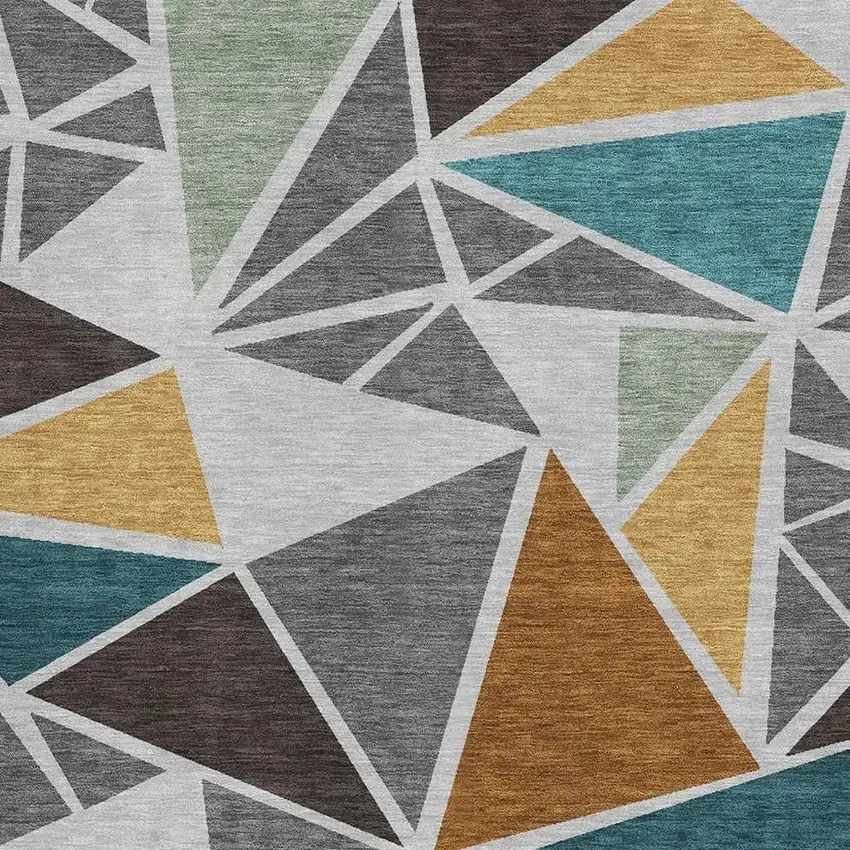 Gray Teal And Copper Geometric Washable Area Rug With UV Protection Photo 2