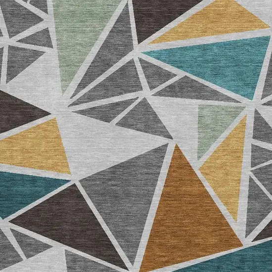 Gray Teal And Copper Geometric Washable Area Rug With UV Protection Photo 2
