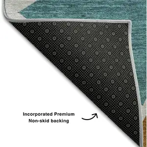 Photo of Gray Teal And Copper Geometric Washable Area Rug With UV Protection