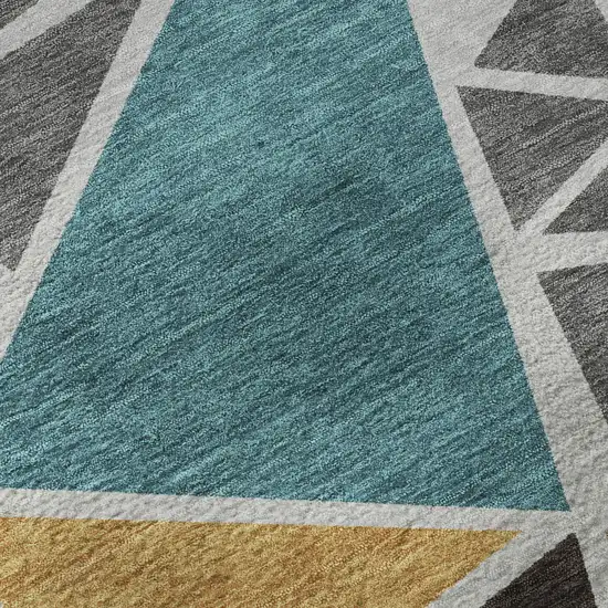 Gray Teal And Copper Geometric Washable Area Rug With UV Protection Photo 9