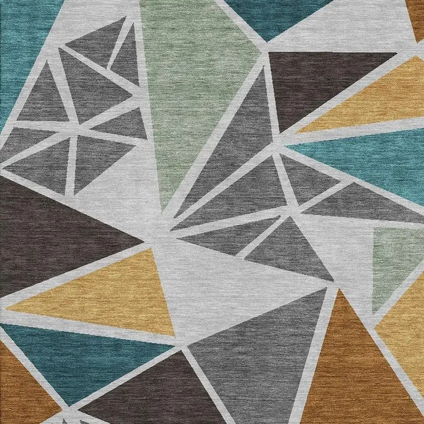 Gray Teal And Copper Geometric Washable Area Rug With UV Protection Photo 2