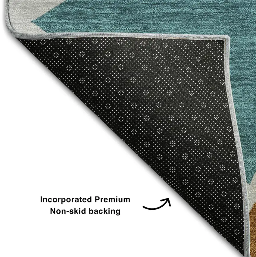Gray Teal And Copper Geometric Washable Area Rug With UV Protection Photo 6