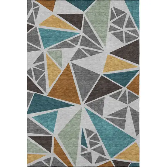 Gray Teal And Copper Geometric Washable Area Rug With UV Protection Photo 3