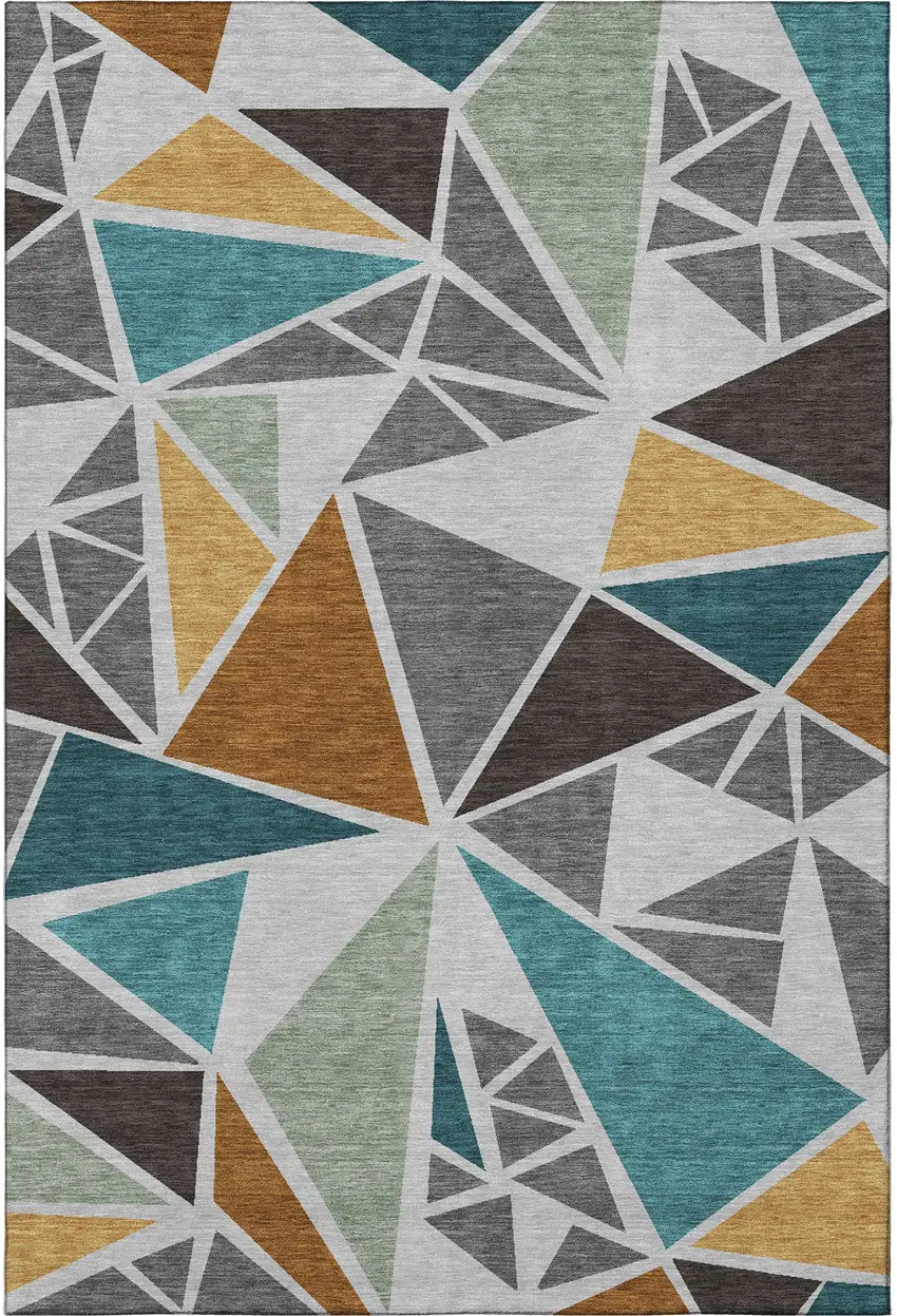 Gray Teal And Copper Geometric Washable Area Rug With UV Protection Photo 3