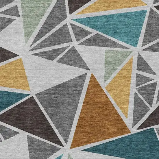 Gray Teal And Copper Geometric Washable Area Rug With UV Protection Photo 2