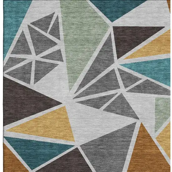 Gray Teal And Copper Geometric Washable Area Rug With UV Protection Photo 2