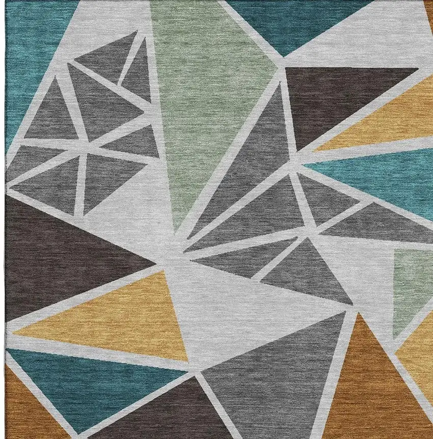 Gray Teal And Copper Geometric Washable Area Rug With UV Protection Photo 2