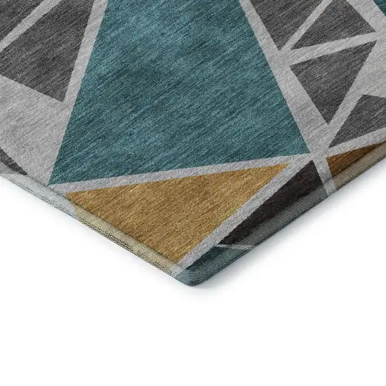 Gray Teal And Copper Geometric Washable Area Rug With UV Protection Photo 8