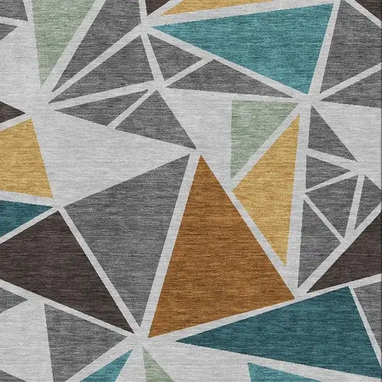 Gray Teal And Copper Geometric Washable Area Rug With UV Protection Photo 2